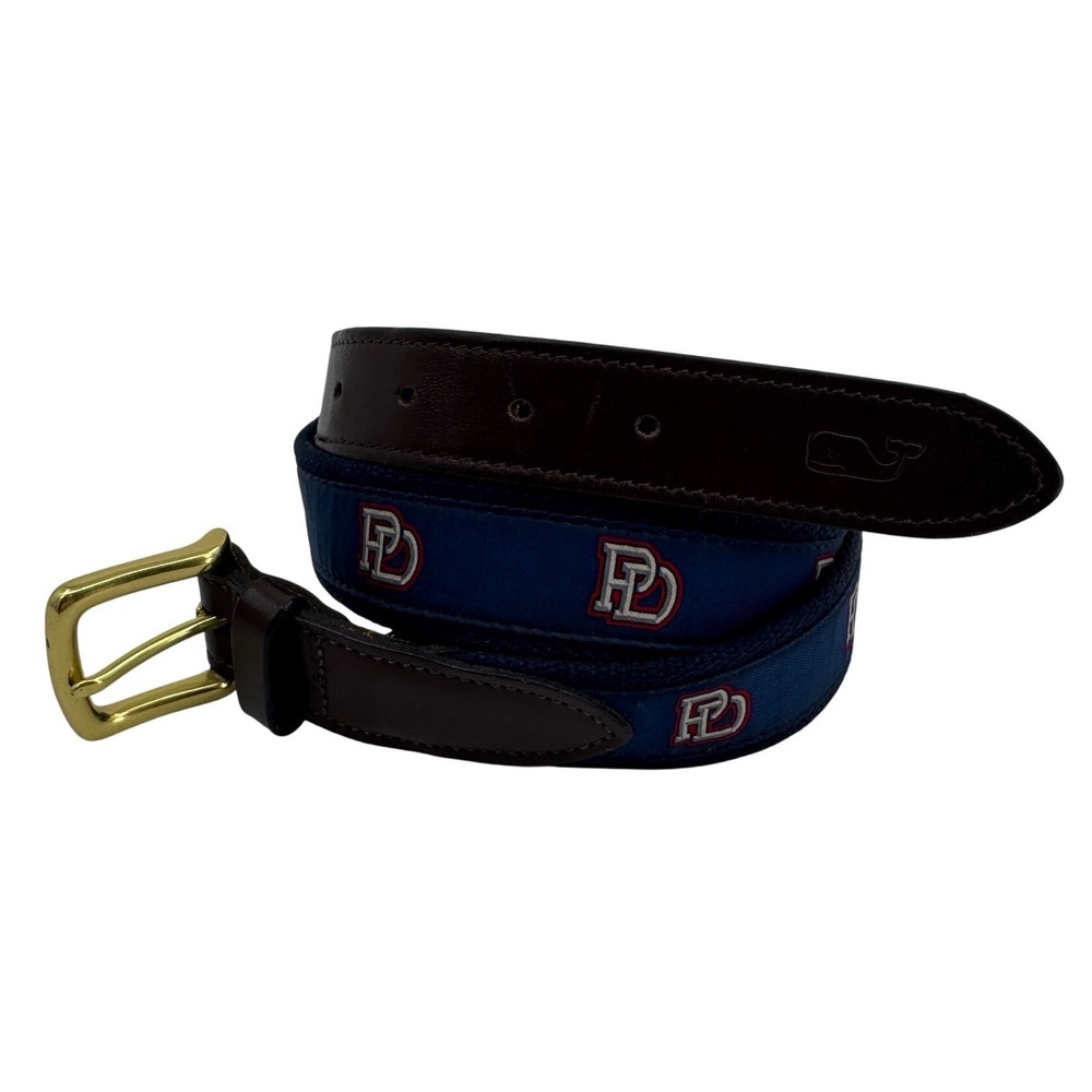 Vineyard Vines PD Logo Canvas Club Belt Mens Size 36 Blue Preppy Providence Day